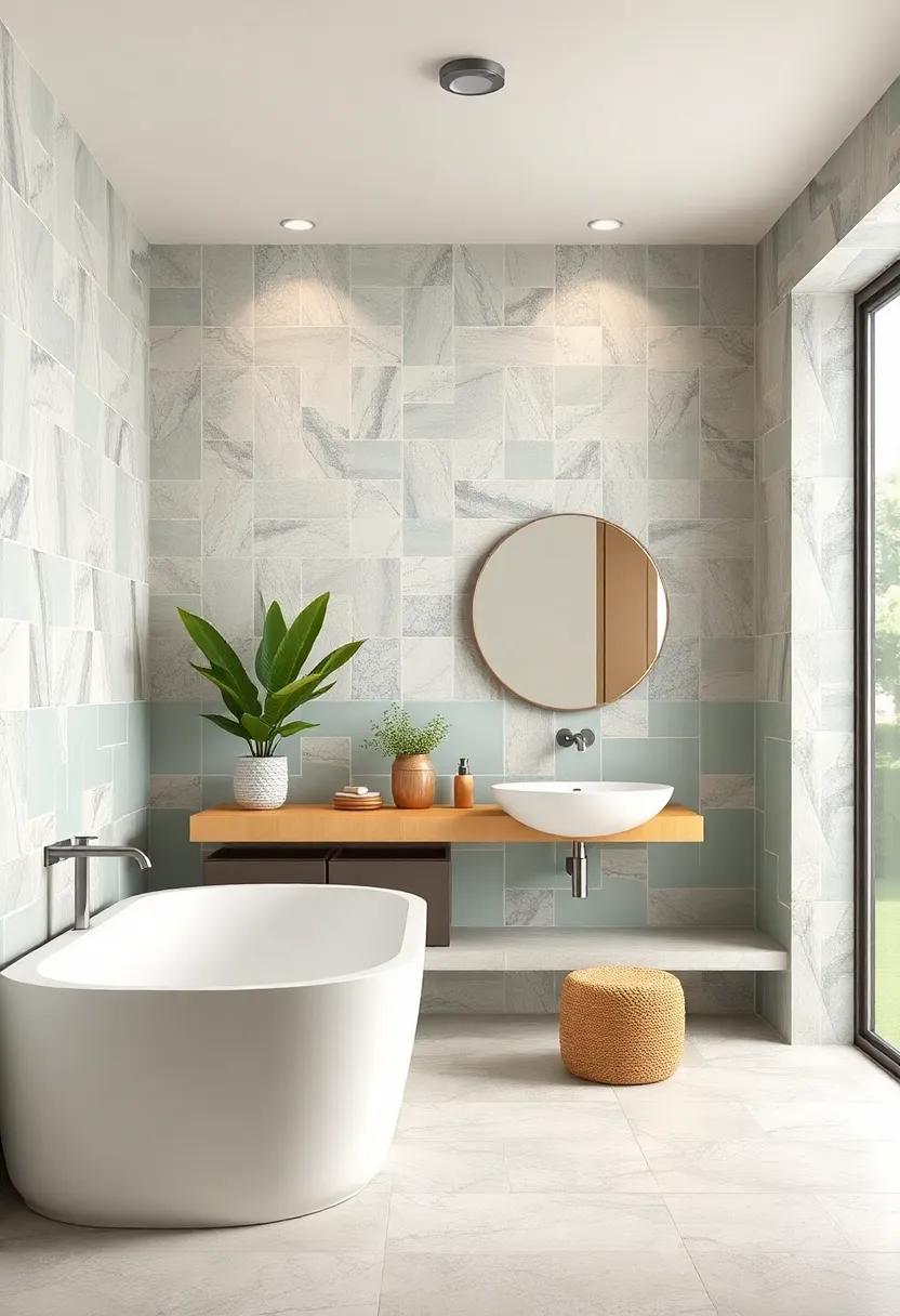 Geometric Shapes And Pastel Tiles Merging To Define Sleek Mid-Century Bathroom Style