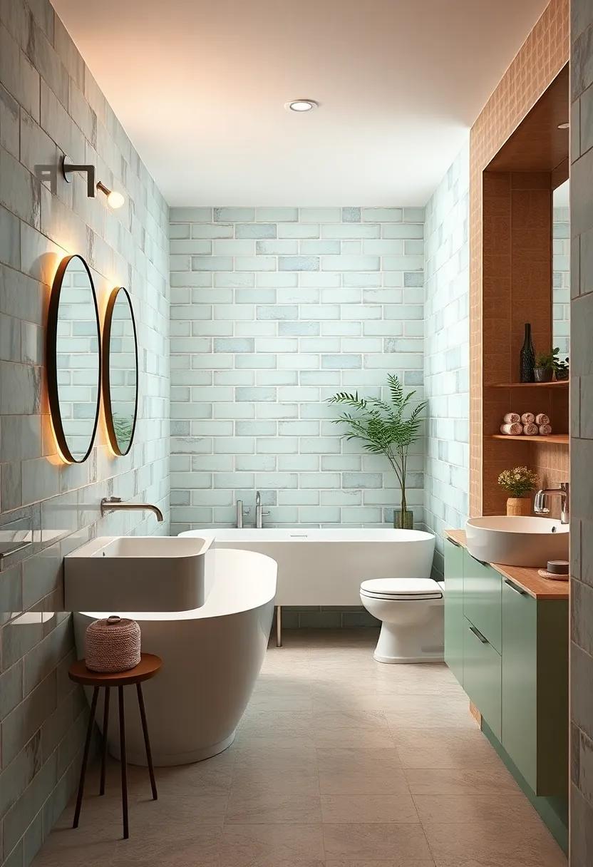Contrasting Pastel Hues Highlighting The Clean Lines And Symmetry In Mid-Century Bathrooms
