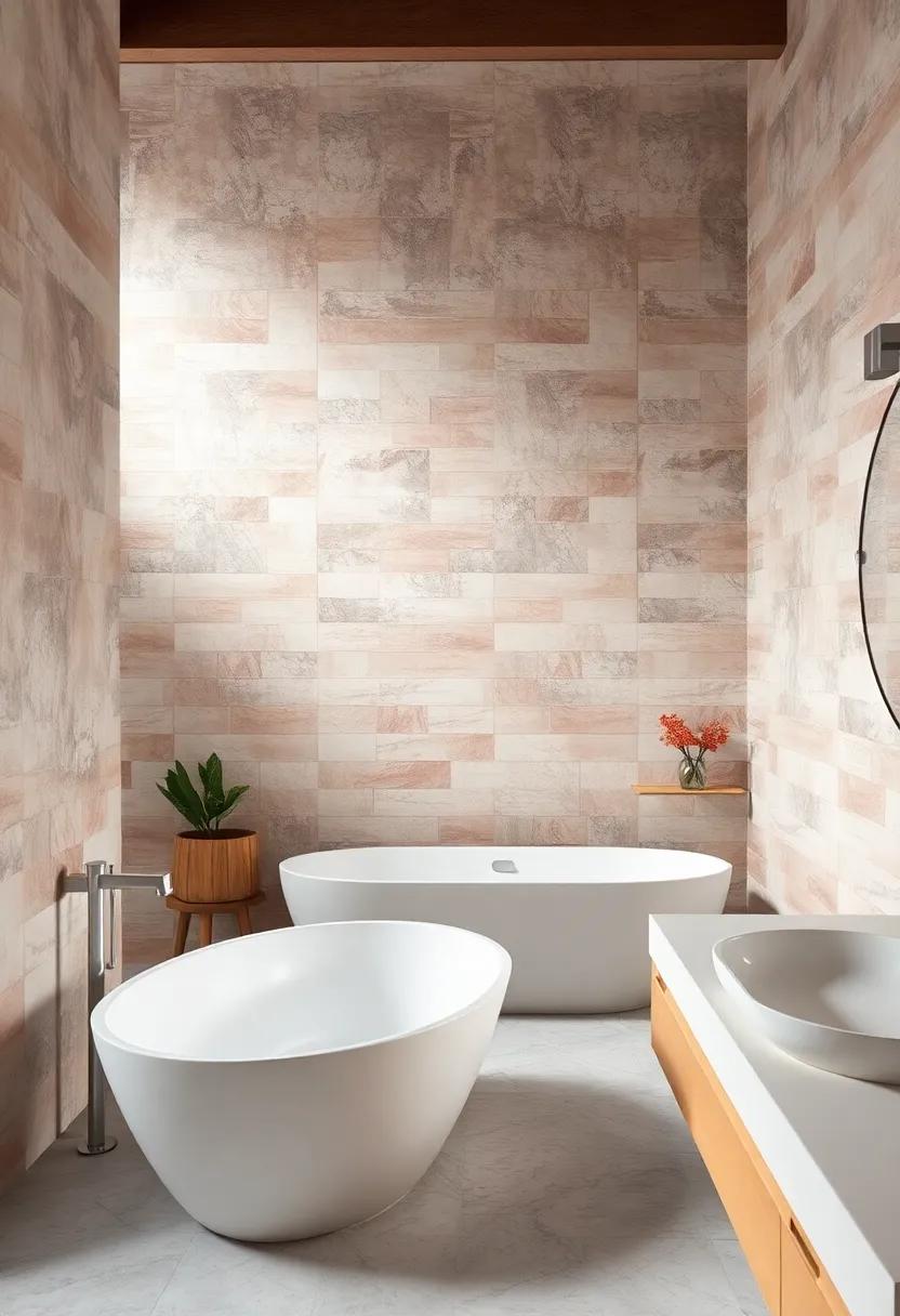Curved Bathtubs Nestled Against Pastel Tile Walls For A Perfect Mid-Century Modern Statement