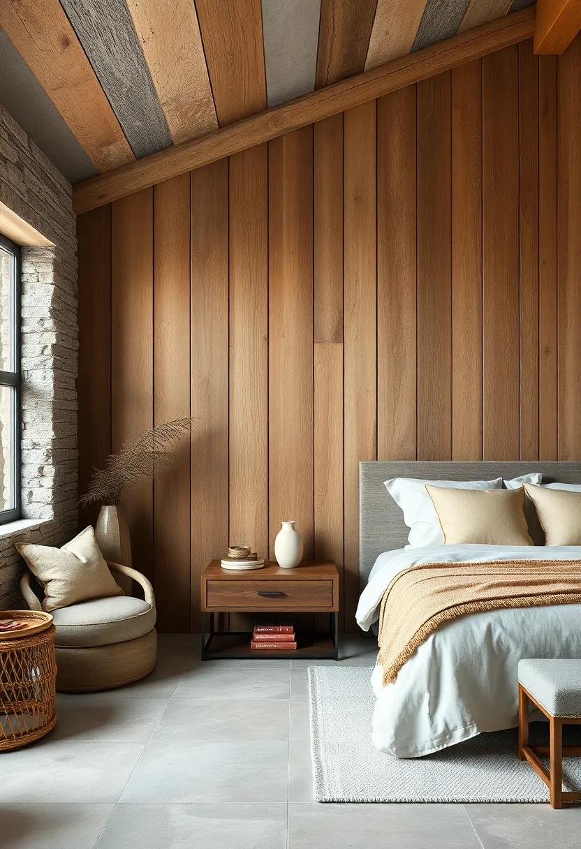 Rustic Elegance in Bedroom Design Featuring Weathered Reclaimed Wood and Soft Earthy Tones