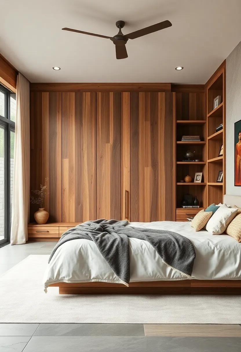 Rustic Elegance Showcased in Reclaimed Wood Built-In Wardrobes and Open Shelving Units