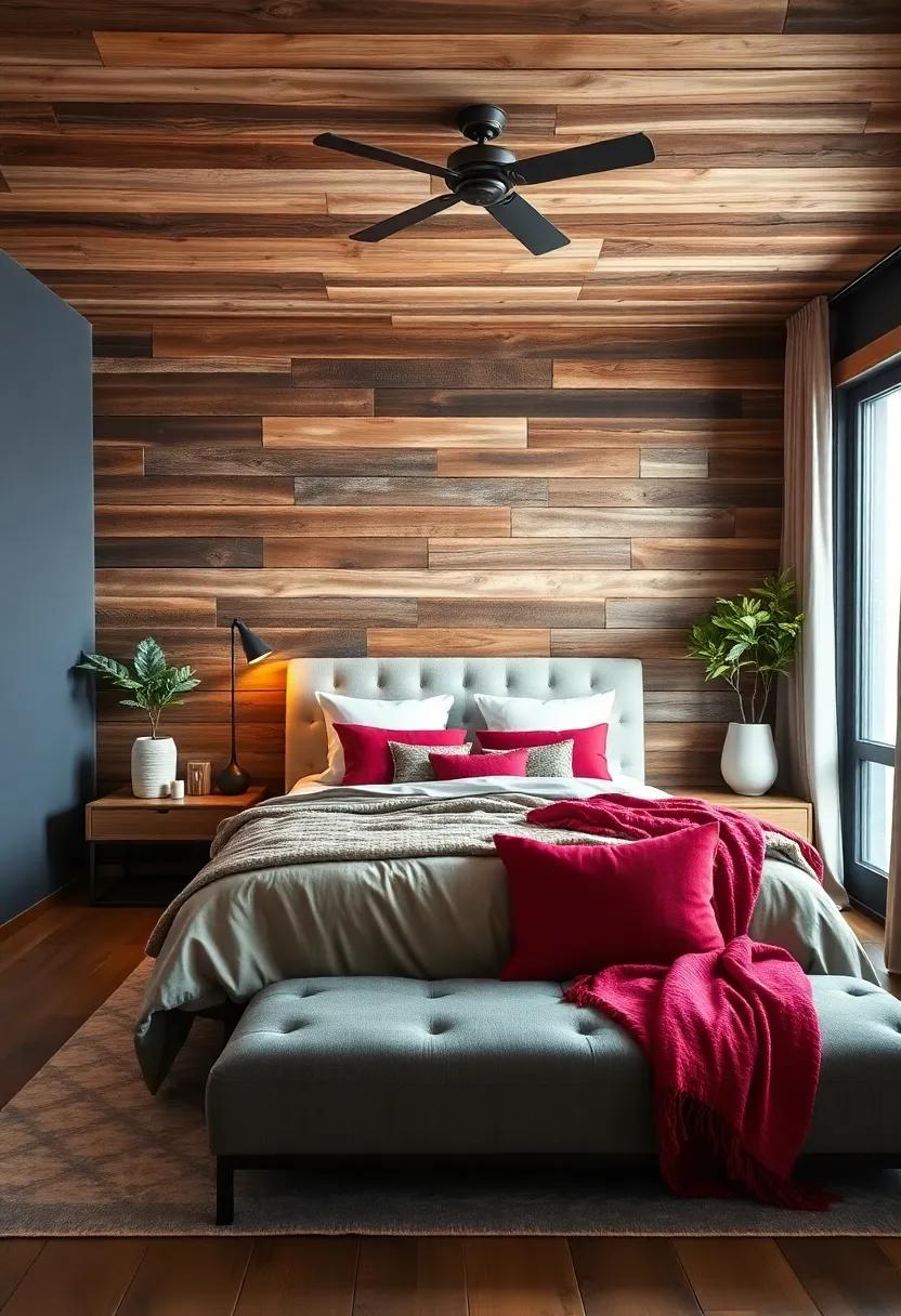 Bold Color Accents Set Against a Backdrop of Natural Reclaimed Wood for Depth and Warmth