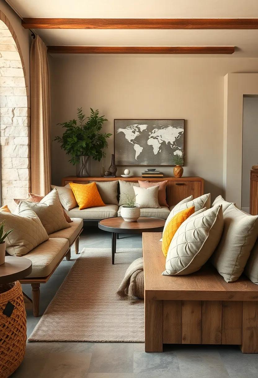 The Charm of Handcrafted Quilted Cushions Paired with Distressed Wooden Benches for Rustic Comfort