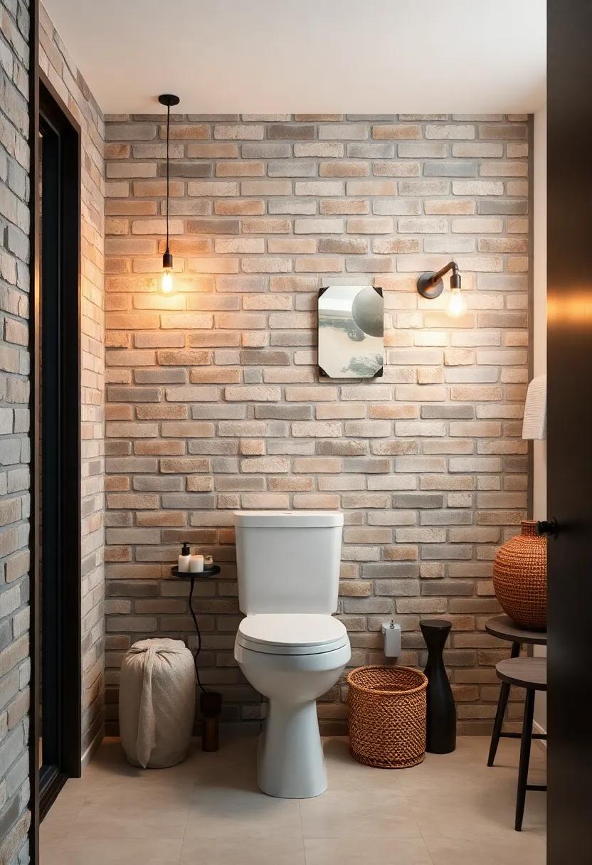 The Play of Shadows on a Rough Textured Brick Veneer Wall Created by Vintage Edison Bulbs in an Intimate Space