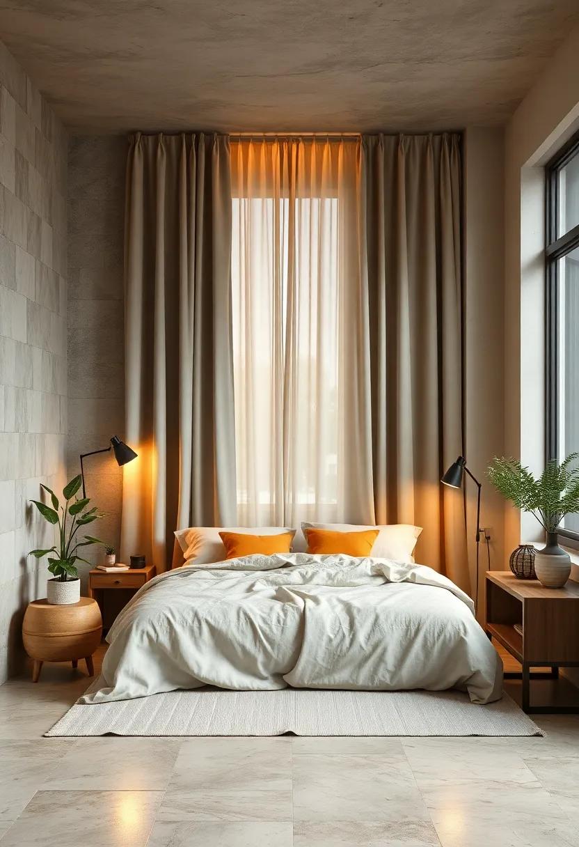 Organic Cotton Curtains Diffusing Ambient Light from Motion-Sensor Lamps