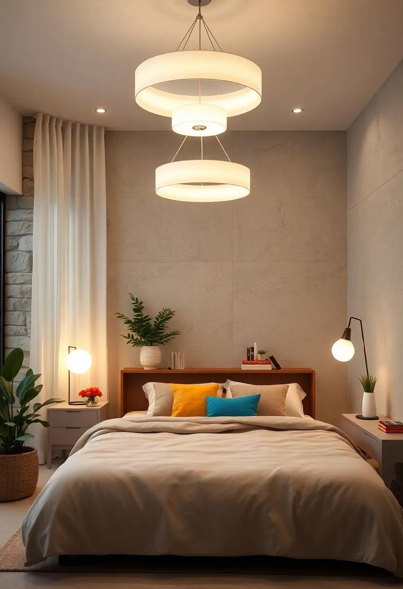 Soft White LED Chandeliers Adding Elegance to a Simple Sustainable Bedroom Setup