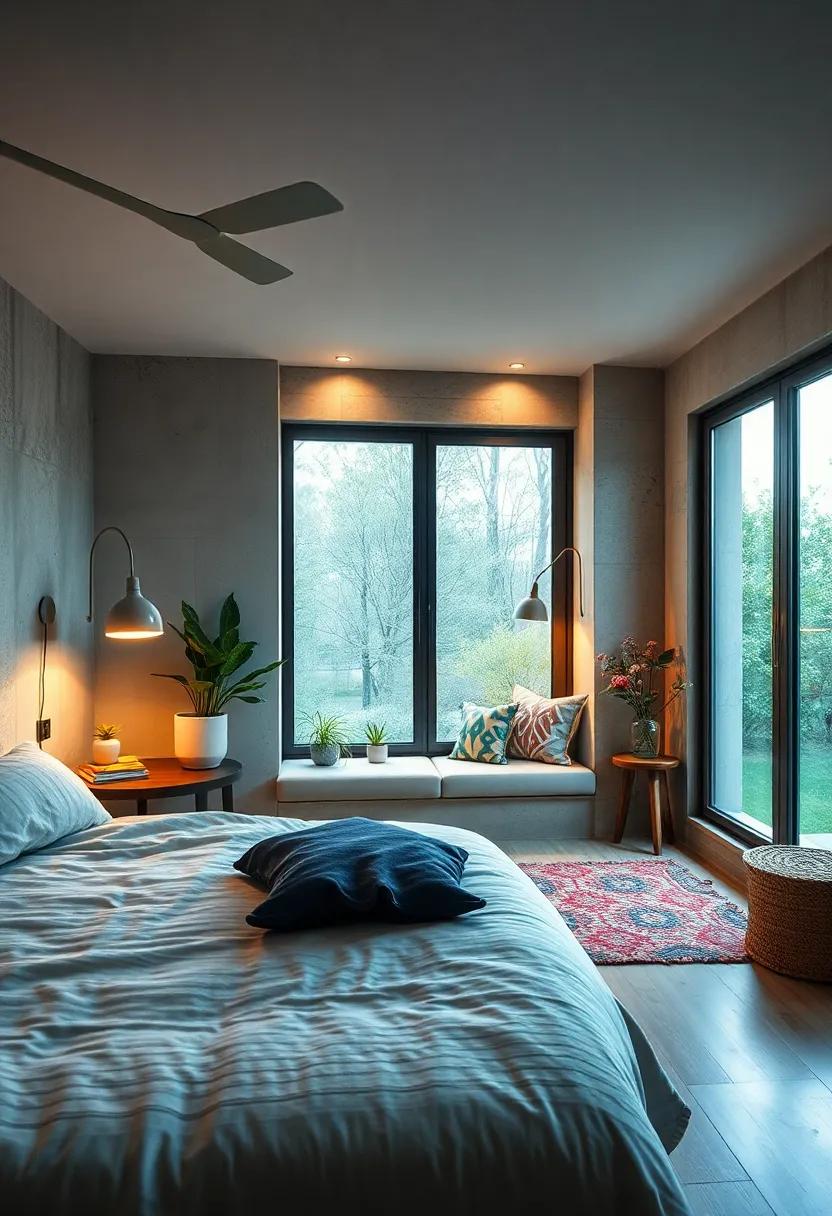 Solar-Powered Lamps Illuminating a Cozy Reading Nook by a Large Window