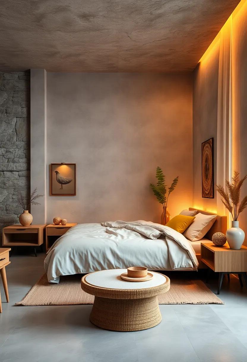 Warm Amber Lighting Enhancing Eco-Friendly Bamboo Furniture and Natural Textiles