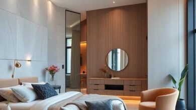 Chic Boutique-Inspired Master Suite Featuring a Stylish Dressing Area