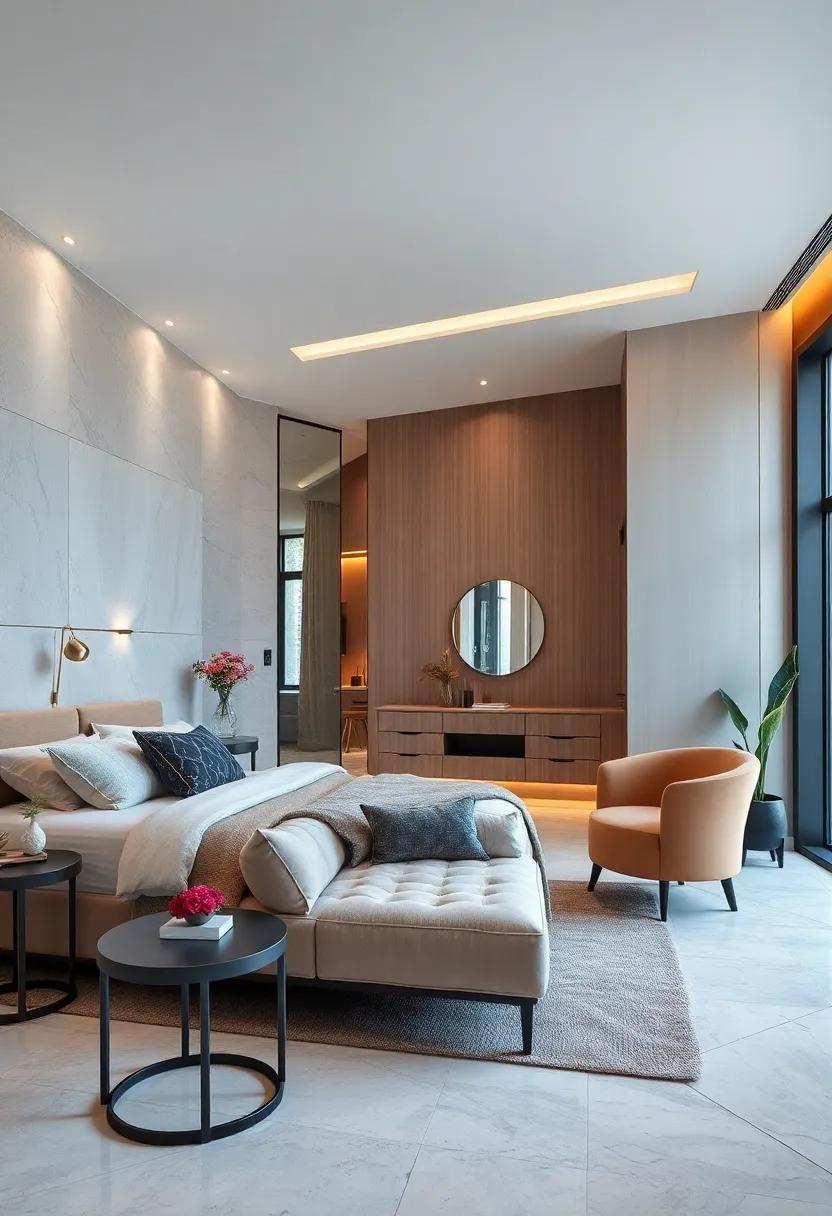 Chic Boutique-Inspired Master Suite Featuring a Stylish Dressing Area