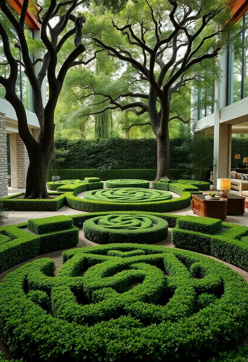 Majestic Oak Trees Standing Tall Above Celtic Knot Gardens Inspired by Traditional Irish Artistry