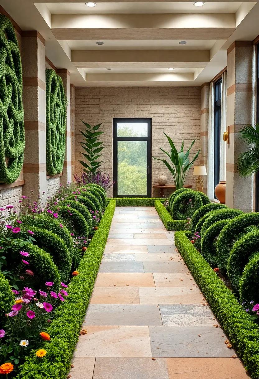 Wildflowers Sprinkled Along the Borders of Celtic Knot Hedge Gardens Bringing a Delicate Contrast of Colors