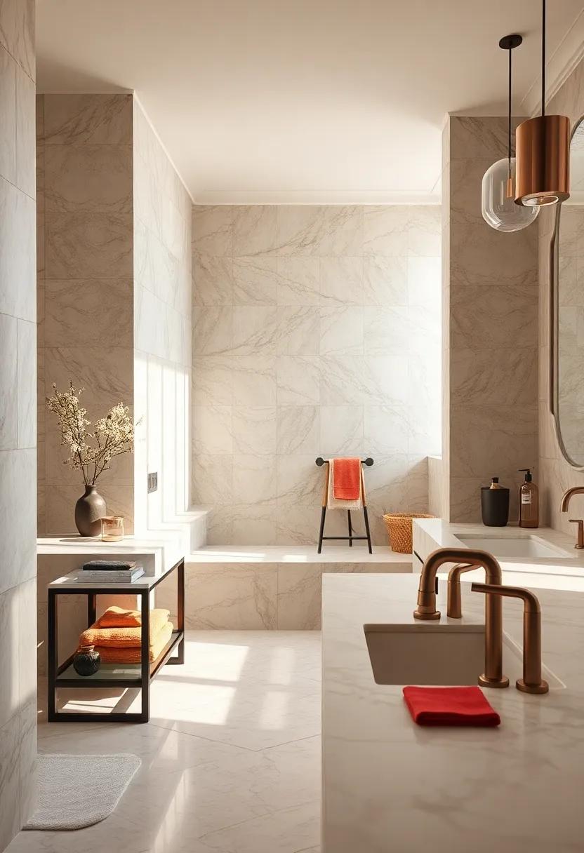 Classic Marble Countertops Radiating Sophistication in a Sunlit Bathroom Space