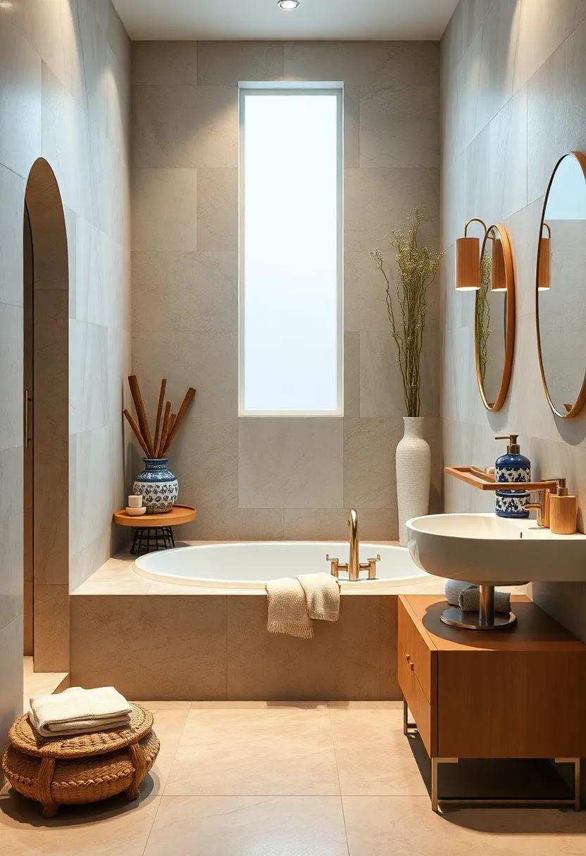 Classic Blue and White Ceramic Accessories Accenting a Luxurious and Relaxed Bath Atmosphere