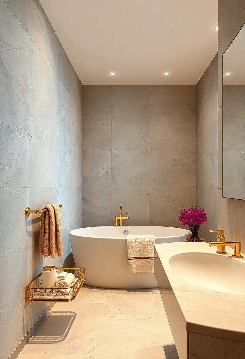 Gleaming Gold Towel Racks and Accessories Reflecting a Subtle Glow in Classic Styling