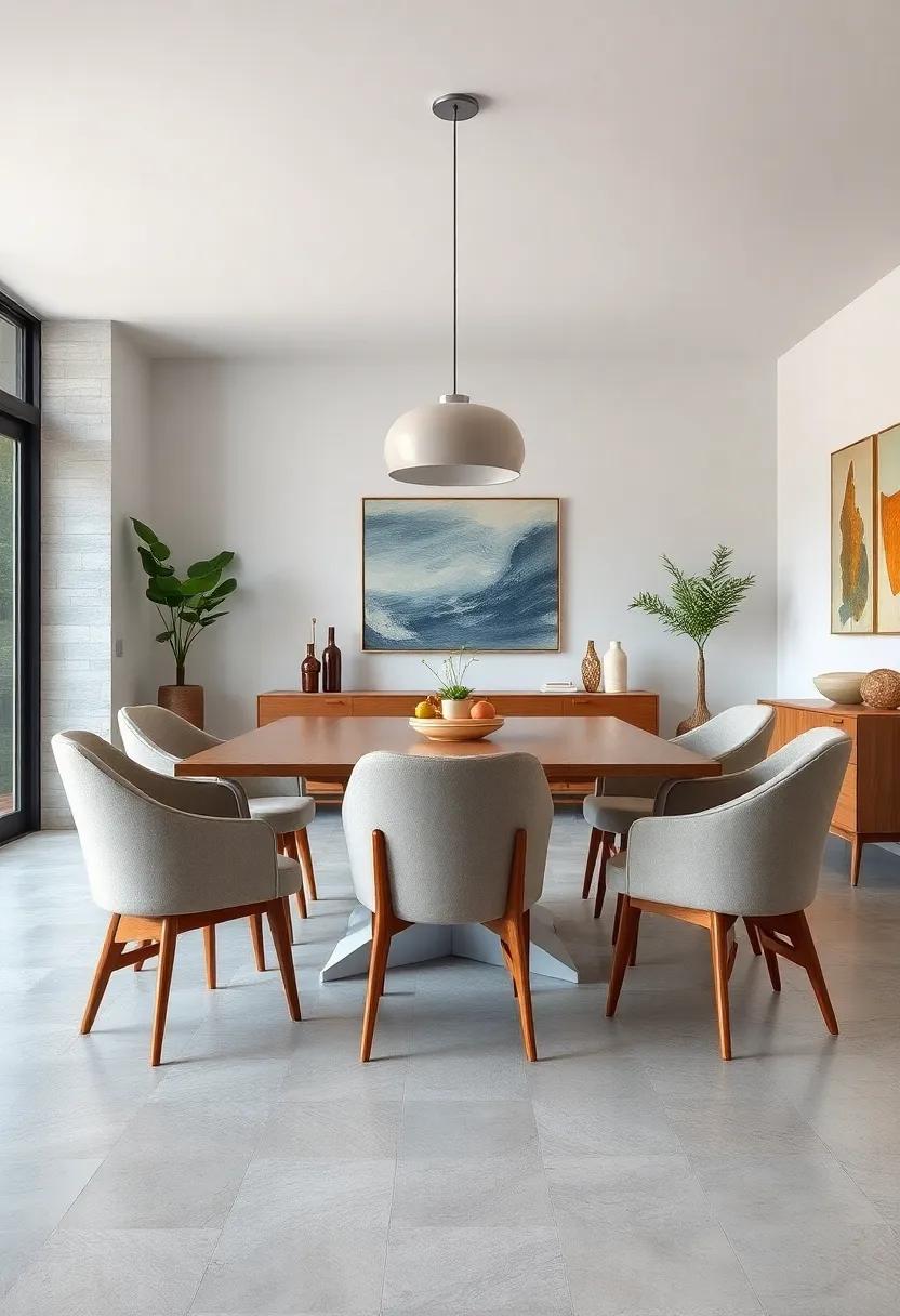 Mid Century Modern Dining Chairs Featuring Sleek Lines, Tapered Legs, and Warm Natural Wood Finishes