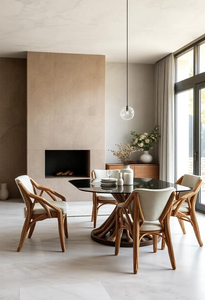 Reclaimed Driftwood Inspired Dining Chairs Paired with Neutral Textiles for A Natural, Earthy Atmosphere