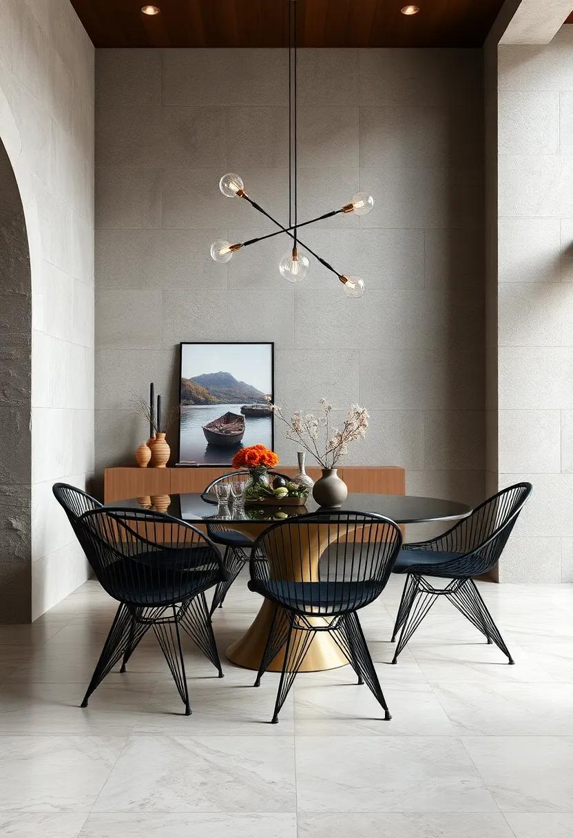 Sculptural Wireframe Dining Chairs in Black or Metallic Finishes Offering An Airy Yet Bold Visual Impression