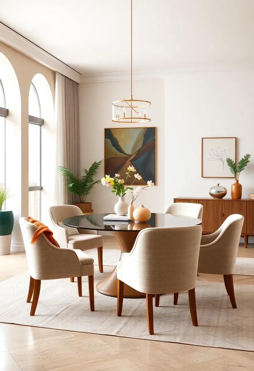 Soft Padded Parsons Dining Chairs in Muted Tones With Sinuous Curves and Subtle Textured Fabrics