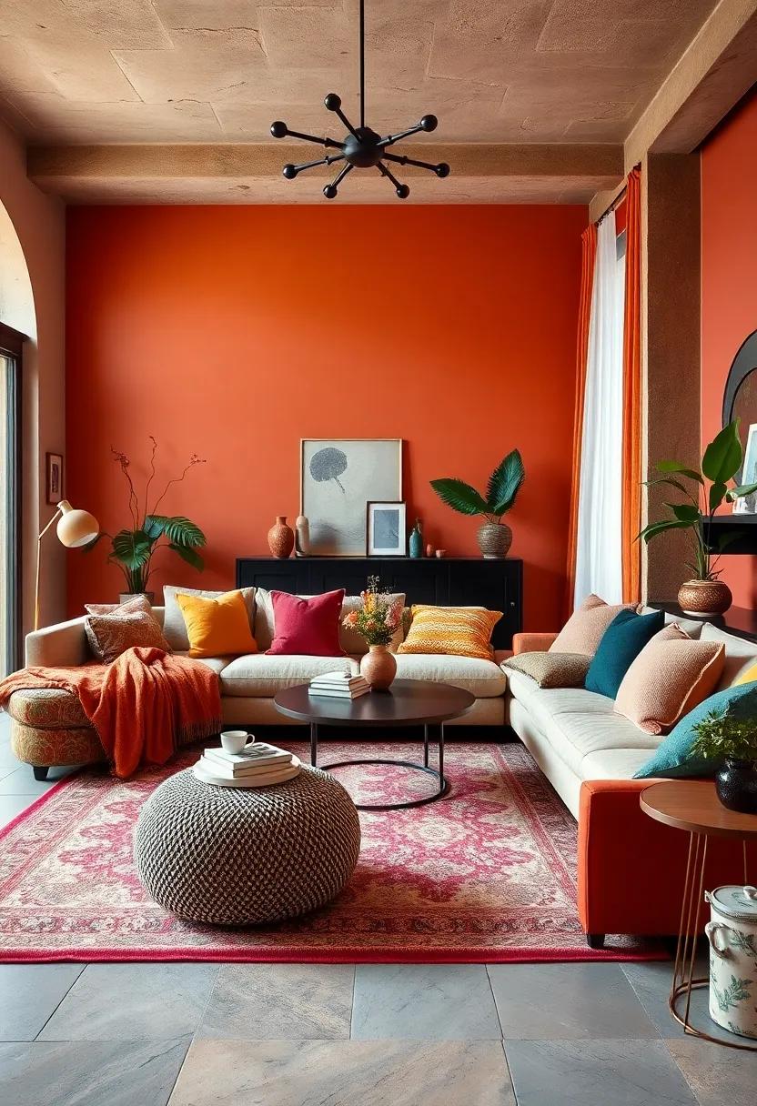 Layering Textures Through Plush Rugs, Soft Throws, and Velvet Cushions in Warm, Saturated Colors