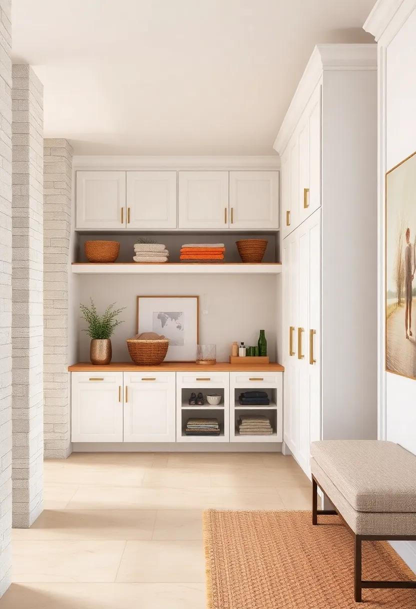 Classic White Paneled Cabinets with Brass Hardware for a Timeless Storage Design