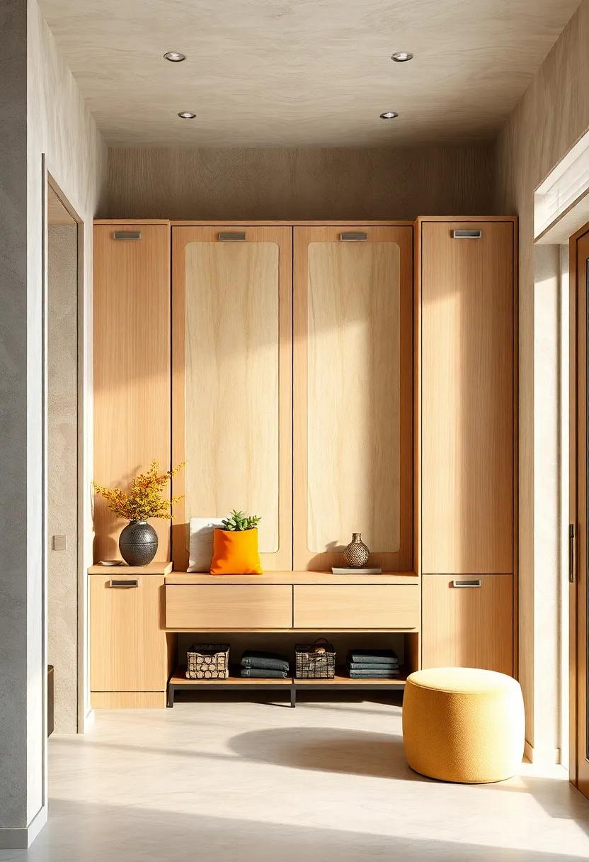Entryway Cabinet Designs Incorporating Mirror Panels to Enlarge Space Visually and Add Light