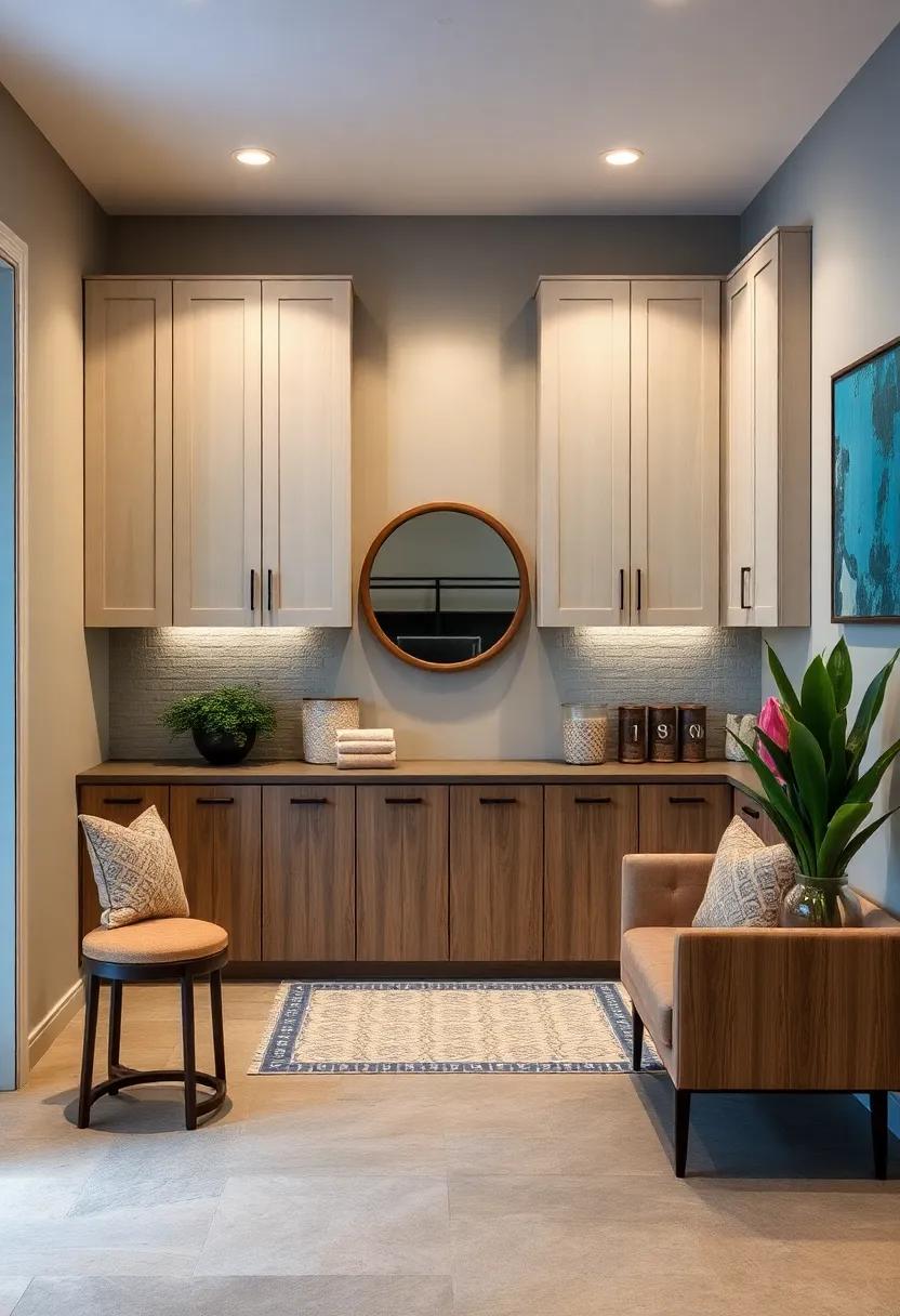 Entryway Cabinets with Artistic Tile Insets Bringing a Splash of Color and Texture to Functional Storage