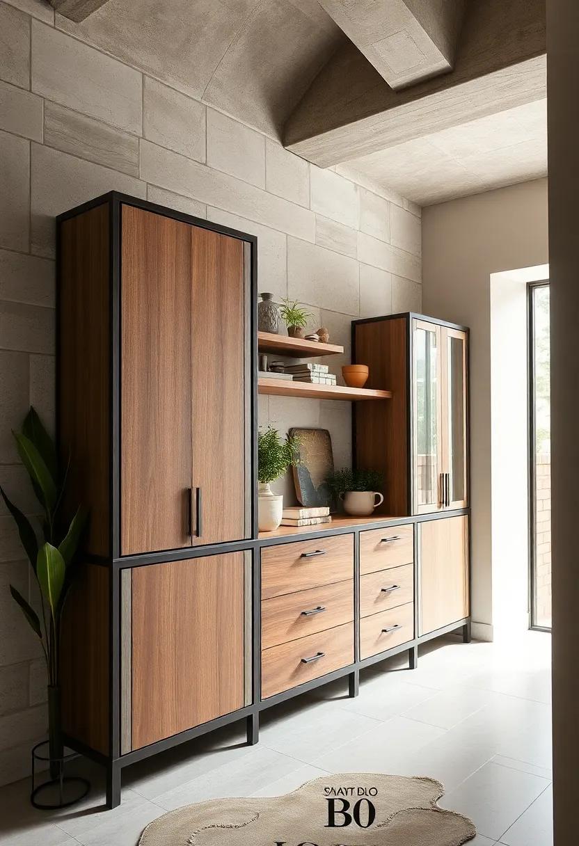 Industrial Metal Frame Cabinets with Wooden Drawers Creating a Balanced Urban Loft Aesthetic