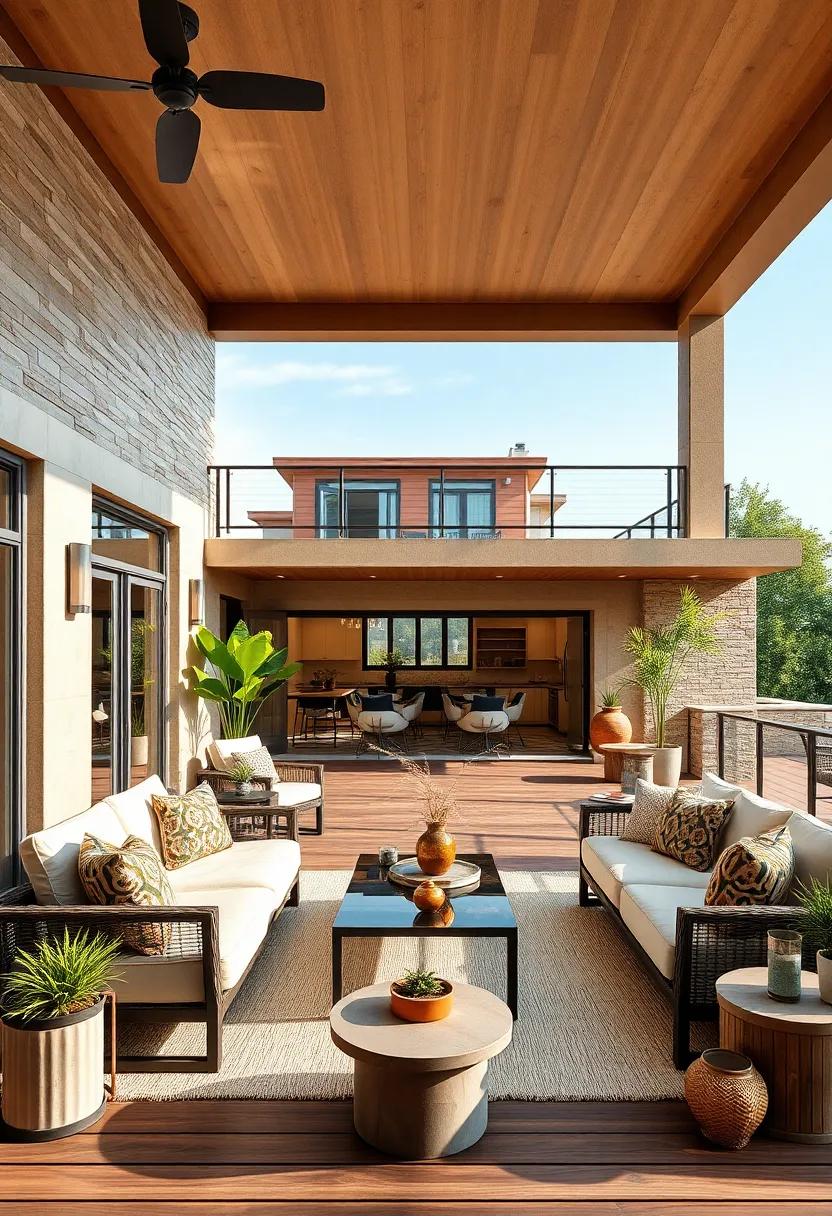 Dynamic Multi-Level Deck Layouts Featuring Custom Built-Ins and Coordinated Color Palettes