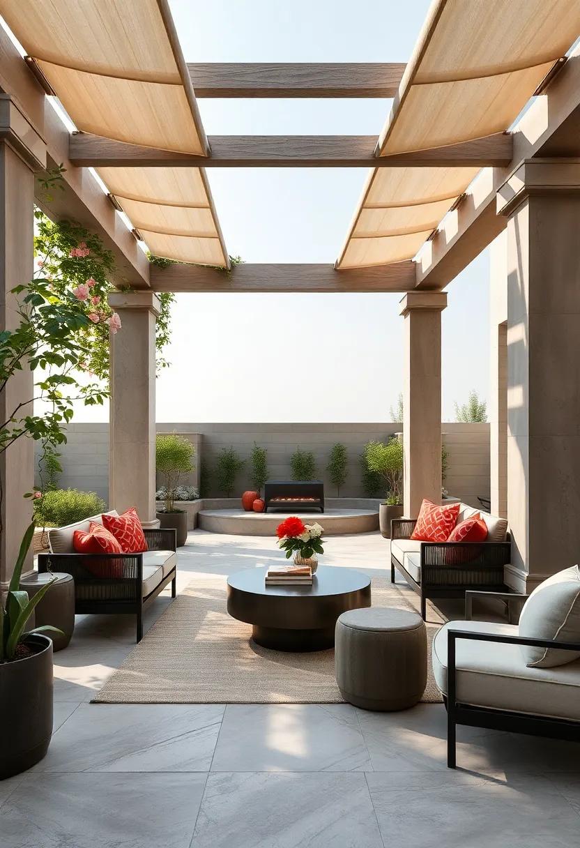 Transitional Style Pergolas Adorned with Custom Carvings and Climbing Florals for Serenity