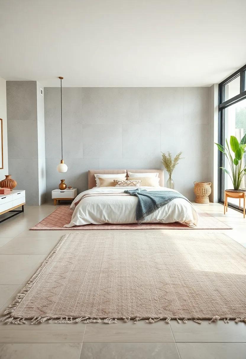 Serene Spaces Featuring Neutral Rugs with Subtle Patterns Reflecting Japanese Simplicity and Scandinavian Texture
