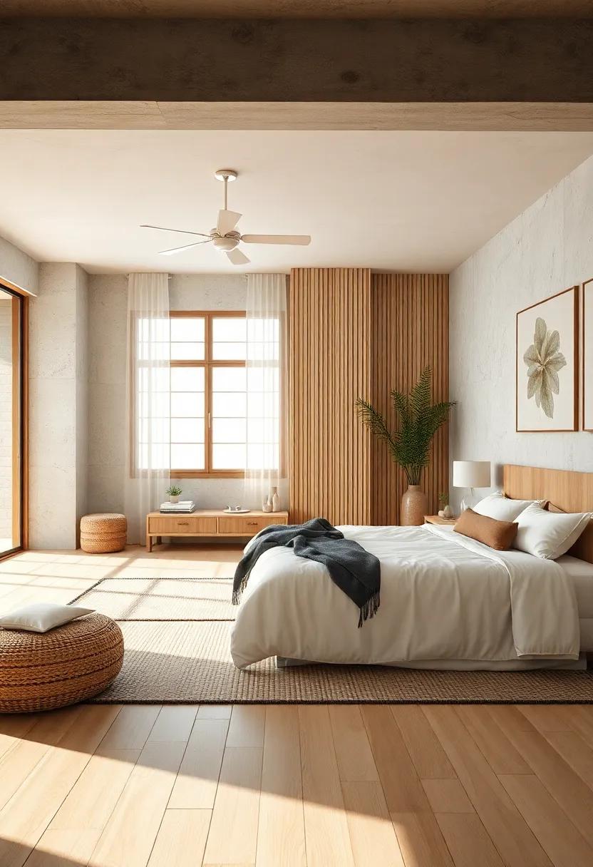 Calm Flooring Choices Featuring Light Scandinavian Birch Wood Accentuated by Natural Japanese Tatami Mats