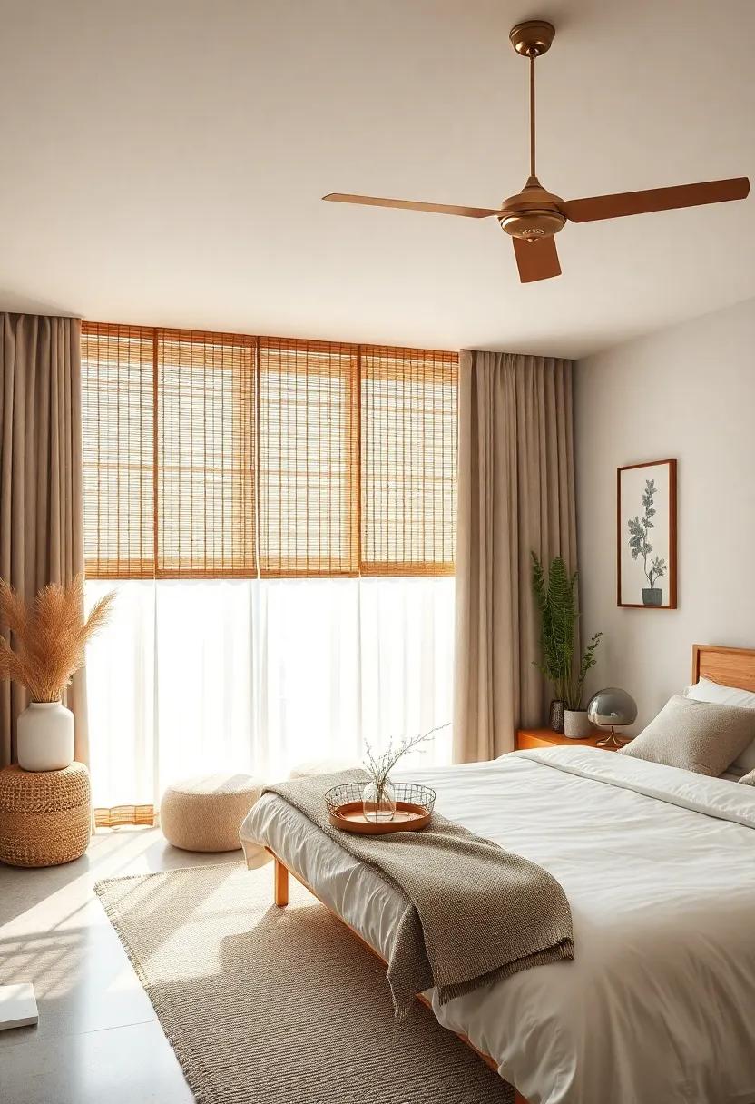 Peaceful Window Treatments Mixing Japanese Bamboo Blinds With Soft Scandinavian Linen Curtains