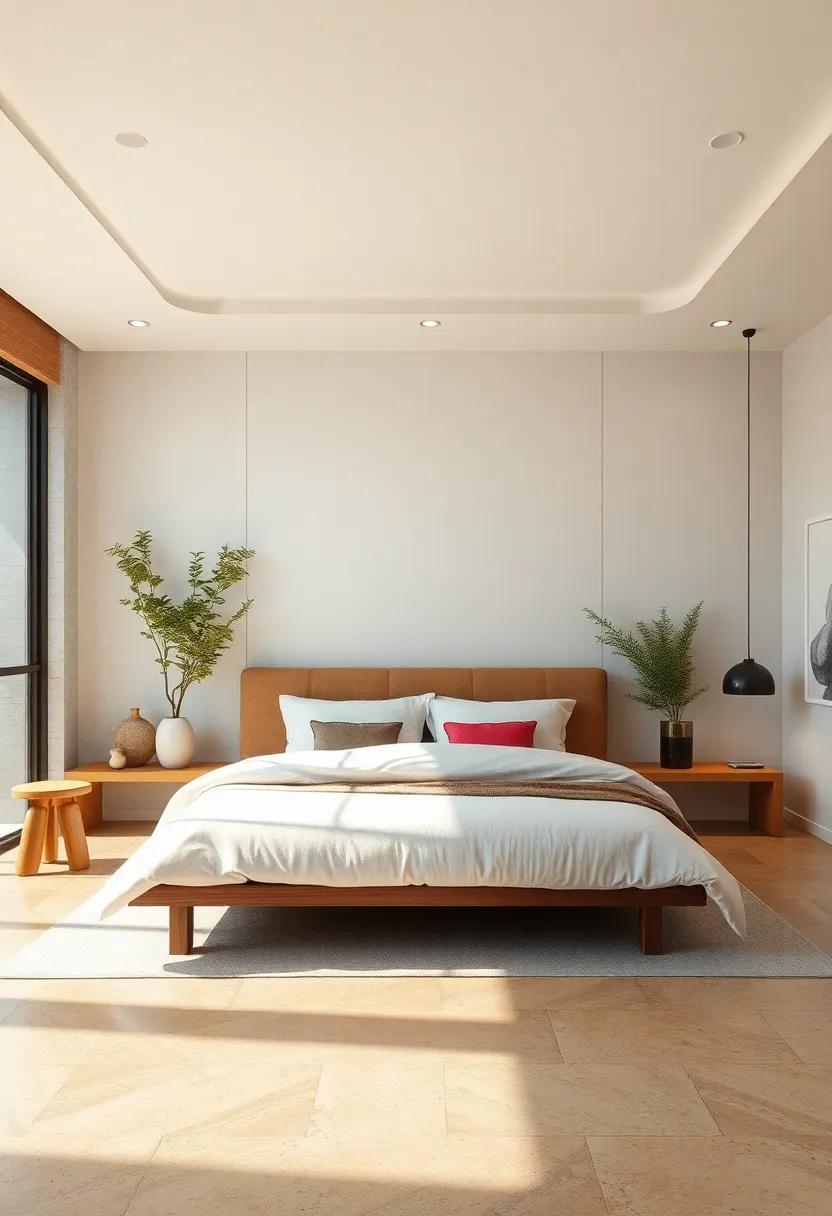 Calm and Balanced Bedroom Layouts Incorporating Low Platform Beds and Open Scandinavian Floor Plans
