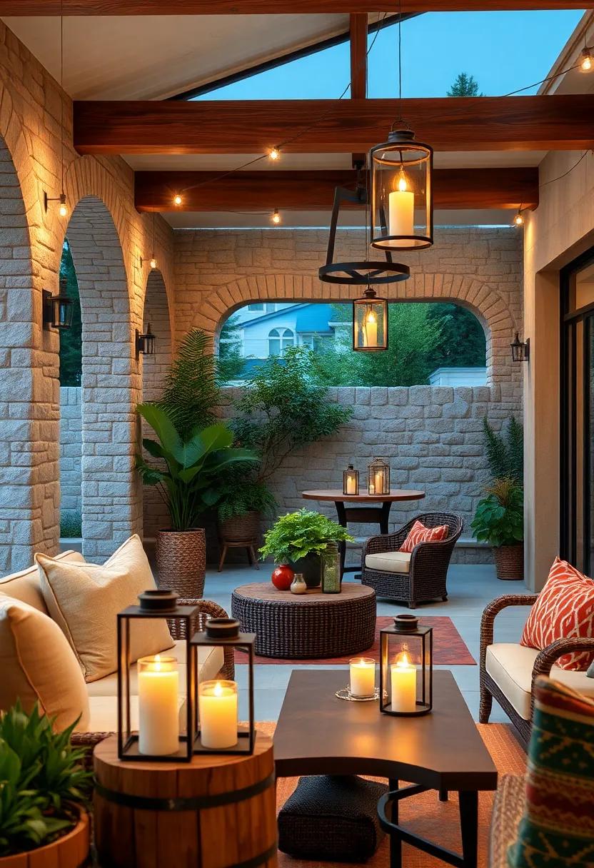 Rustic Lanterns With Flickering Candle Effects Bringing Cozy Charm to Outdoor Patios