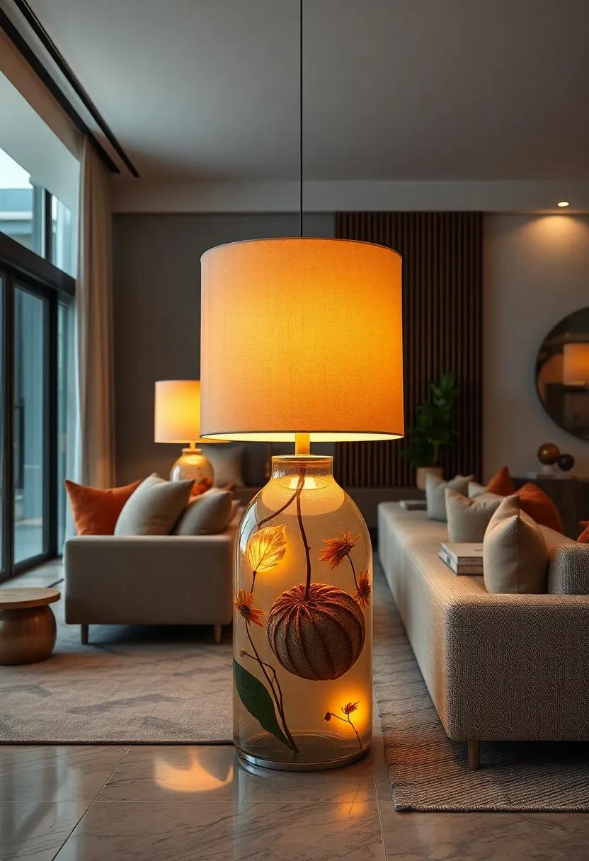 Translucent Resin Lamp Bases Glowing With Embedded Natural Elements for Organic Appeal