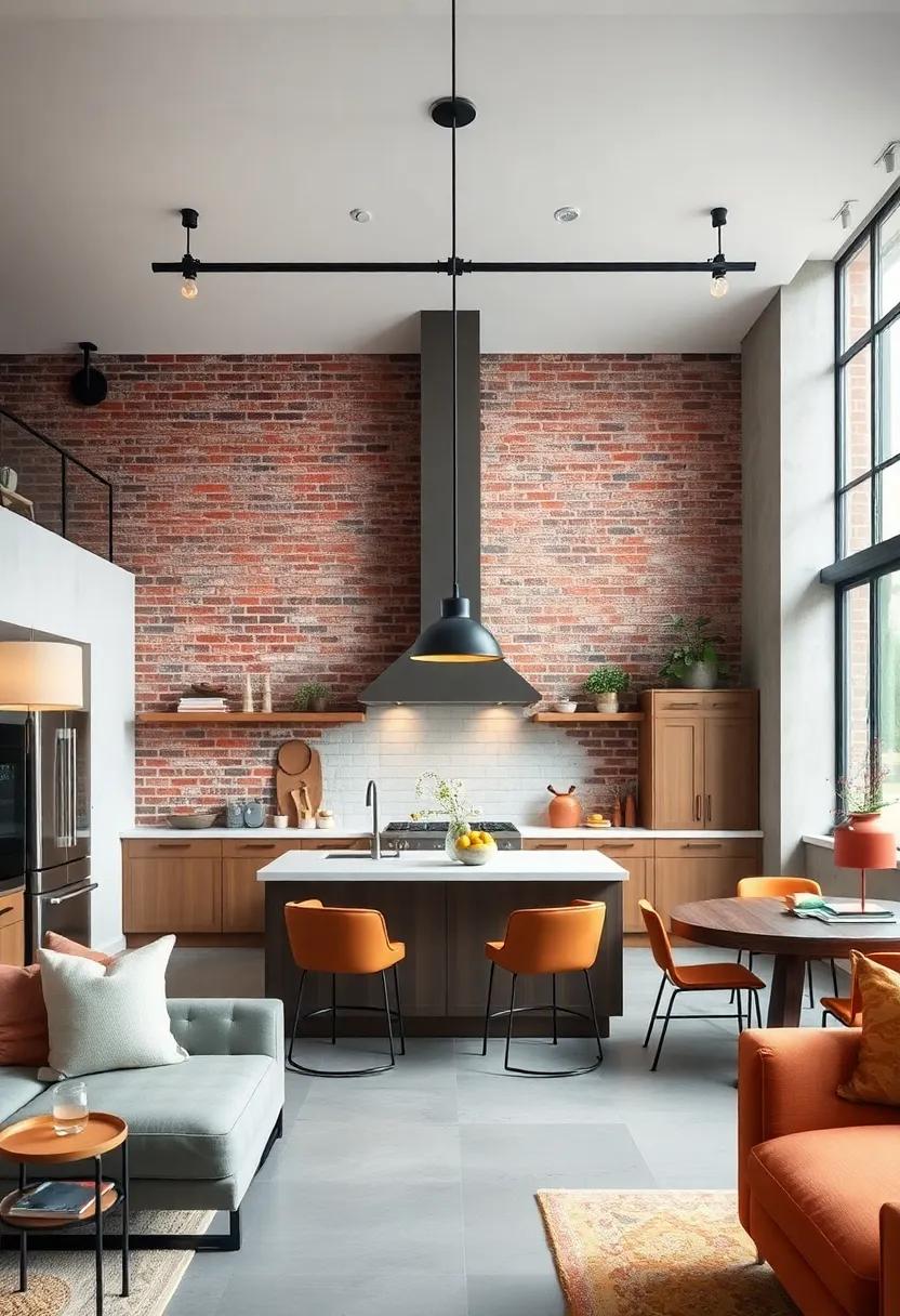 High Ceilings and Rustic Exposed Brick Walls Creating an Open, Airy Feel in a Luxury Industrial Kitchen