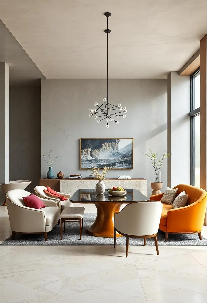 Curved Furniture Silhouettes Inviting Flow and Conversation in Spacious Dining Areas