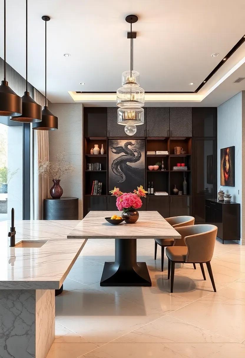 Glossy Marble Surfaces Paired with Matte Black Fixtures for a Polished High-End Look