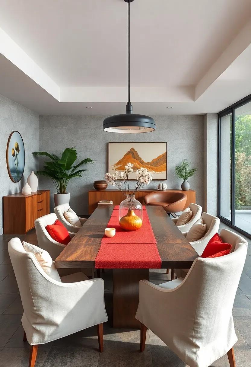 Layered Textiles in Chair Cushions and Table Runners Softening the Modern Edges