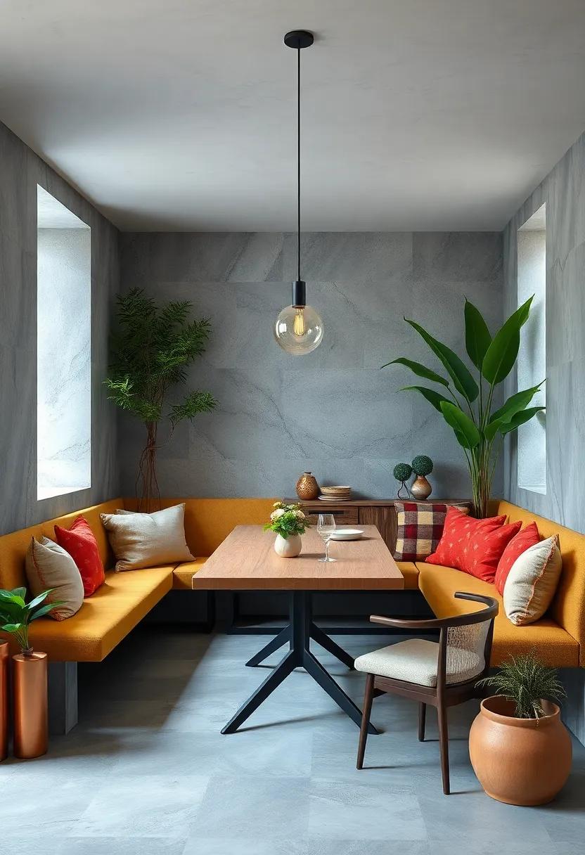 Nature-Inspired Greenery and Cushioned Benches Creating Cozy Corners for Intimate Meals