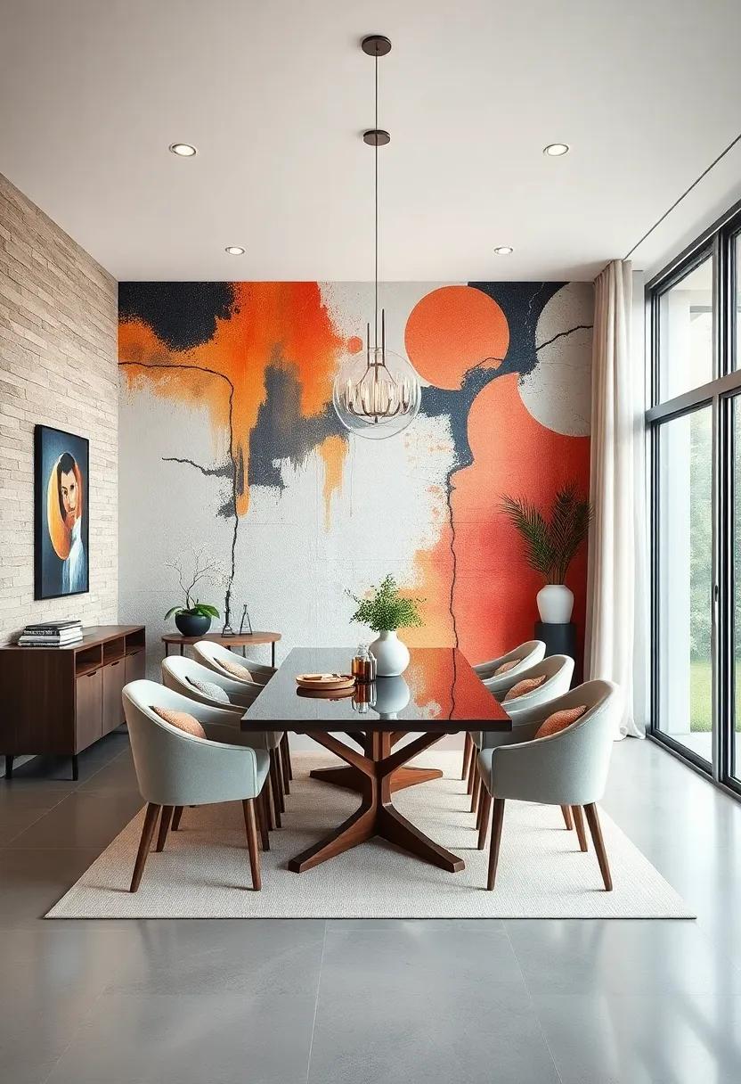 Striking Abstract Wall Murals Bringing Movement and Modernity to Dining Room Walls