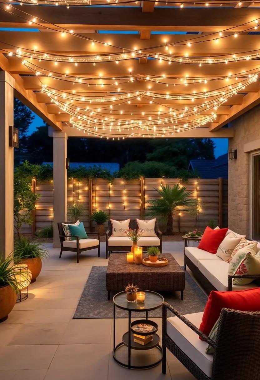 Fairy Lights Woven Through Pergola Beams Casting a Delicate Twinkle Over Al Fresco Seating Areas