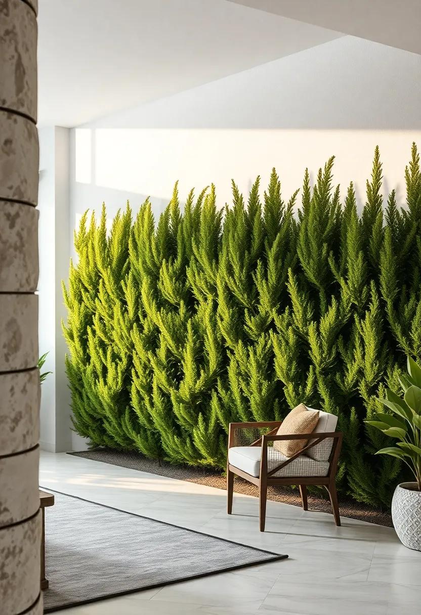 Dewdrops Glimmering on Arborvitae Needles in Early Morning Light Highlighting Botanical Beauty