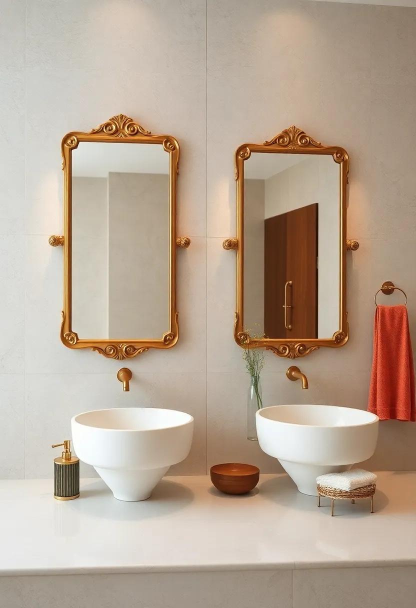 Elegant Frameless Mirrors with Ornate Borders Reflecting Vintage Glamour in Modern Bathrooms