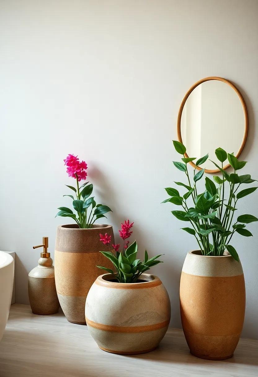 Elegant Vintage Planters for Bathroom Greenery Featuring Classic Shapes and Weathered Patinas