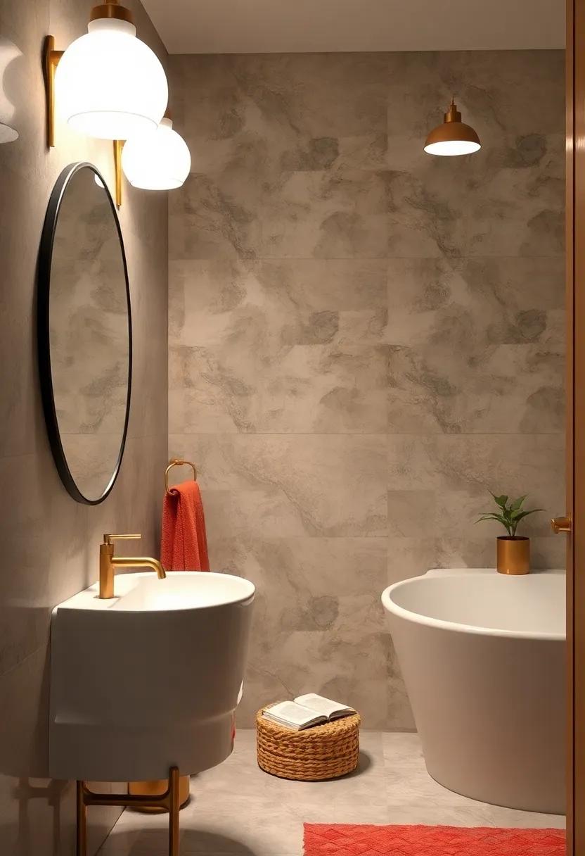 Porcelain and Brass Light Fixtures Inspired by Mid-Century Bathroom Designs Illuminating Retro Style