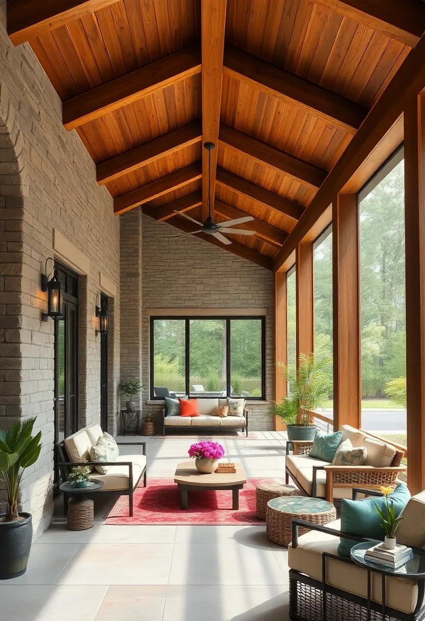 Handcrafted Wooden Beams with Visible Joints and Traditional Joinery Elevating Porch Architecture