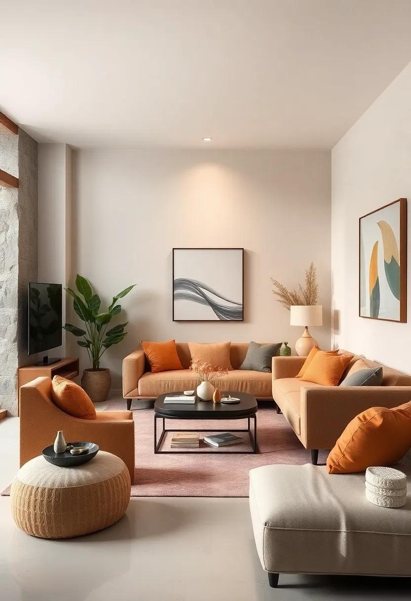 Harmonious Color Blocking Using Warm Neutrals to Define and Soften Compact Living Zones