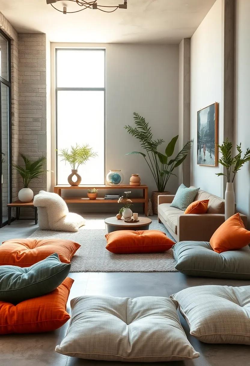Organically Arranged Floor Cushions Inviting Relaxed Socializing and Quiet Moments